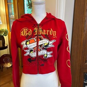 Ed Hardy Red Hoodie with Graphic Design